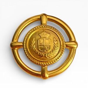 Vintage Liz Claiborne Gold Tone Crest Brooch Heraldic Crown